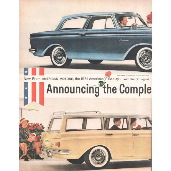1961 AMC Rambler American Custom 2 Door 2 Page Vintage Print Ad Roes Flowers Art - Picture 2 of 3